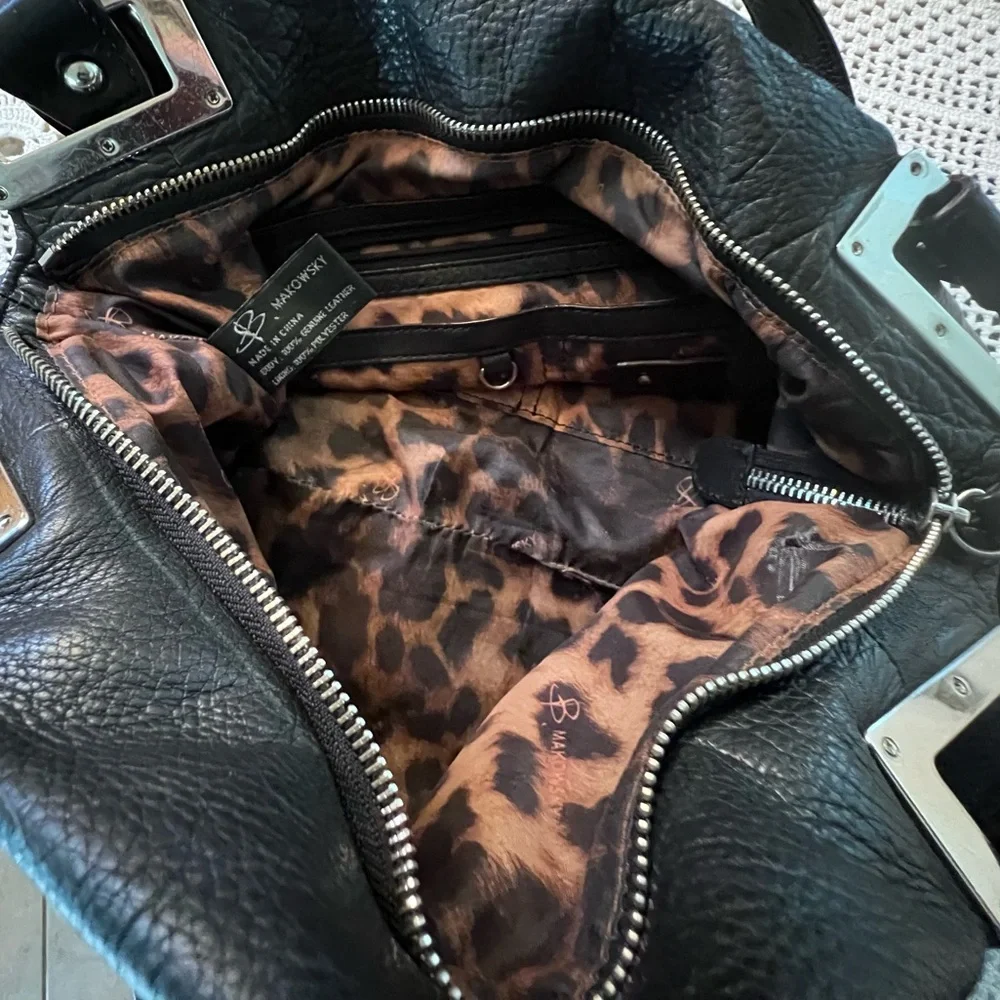 B.MAKOWSKY 100% Luxury Leather Black with Silver Hardware Animal Print Interior